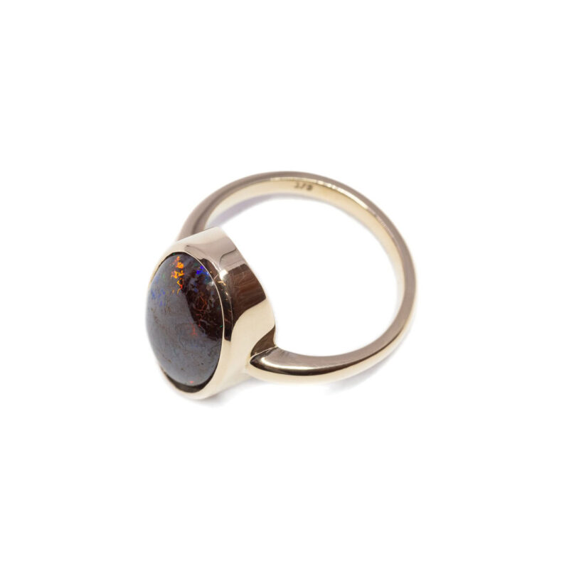 Handmade Boulder Matrix Opal 9ct Yellow Gold Ring Size R #62252