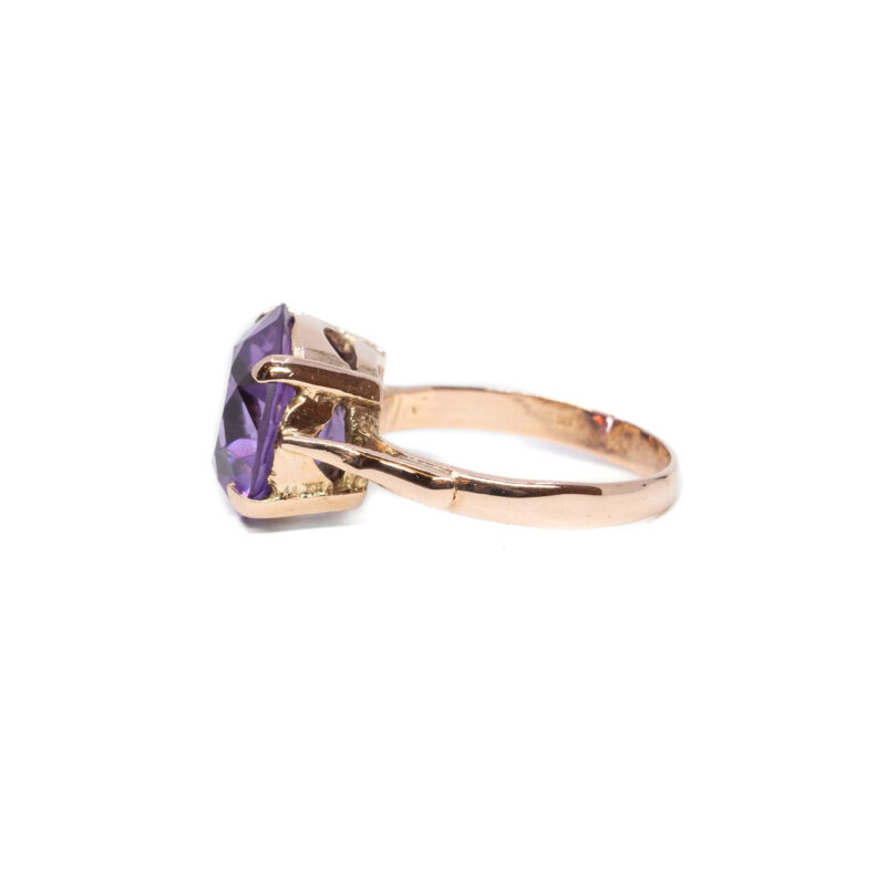 Vintage 14ct Rose Gold Synthetic Purple Sapphire Cocktail Ring Size L 1/2 #2076-1