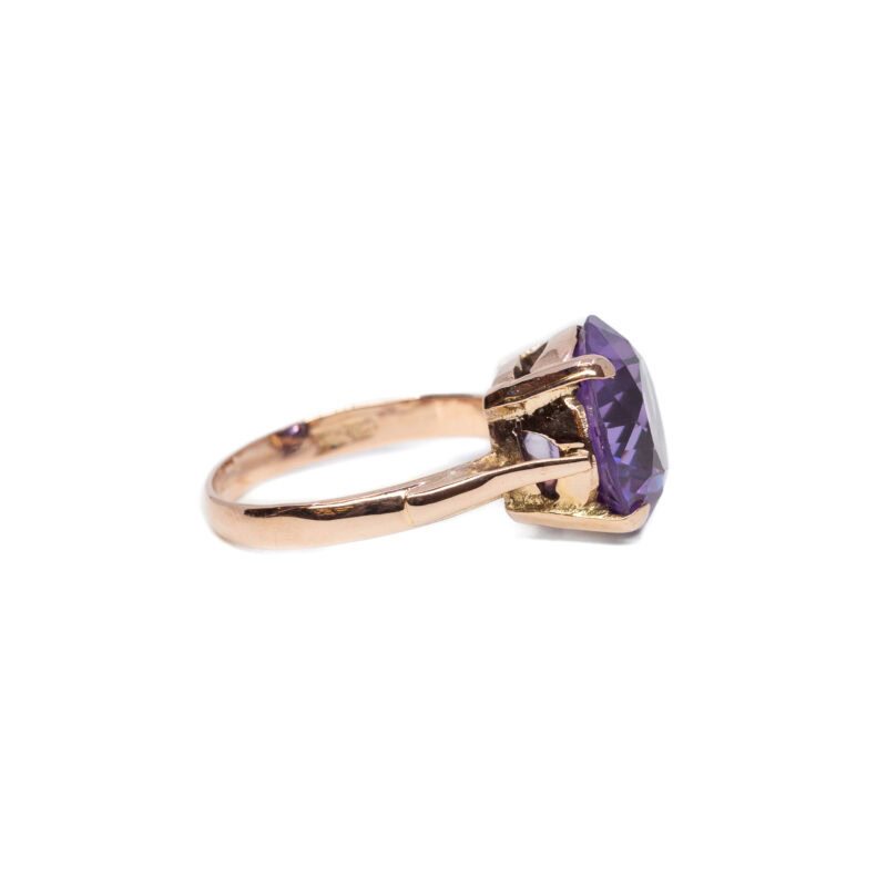 Vintage 14ct Rose Gold Synthetic Purple Sapphire Cocktail Ring Size L 1/2 #2076-1