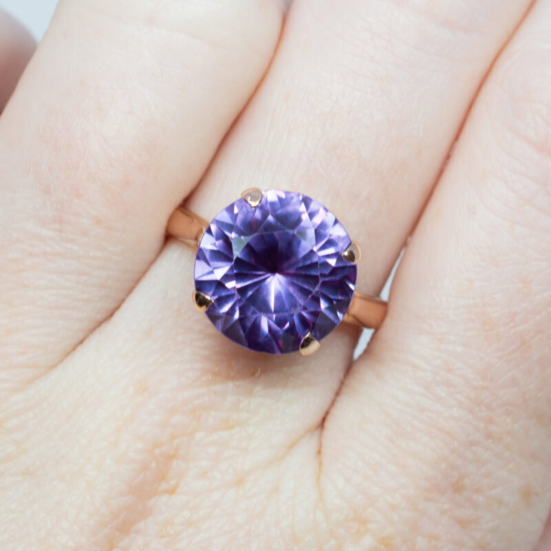 Vintage 14ct Rose Gold Synthetic Purple Sapphire Cocktail Ring Size L 1/2 #2076-1