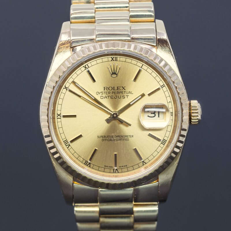 18ct Gold Rolex Datejust 36 16238 Champagne Dial - Full Collector's Set #63817