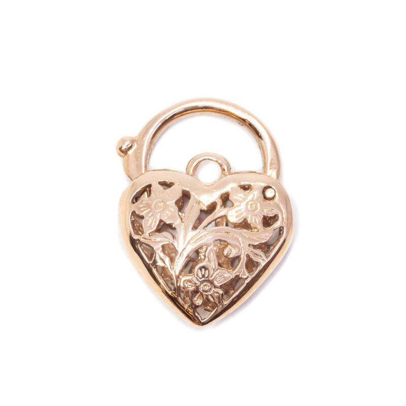 9ct Rose Gold Filigree Heart Padlock Pendant Clasp #63140