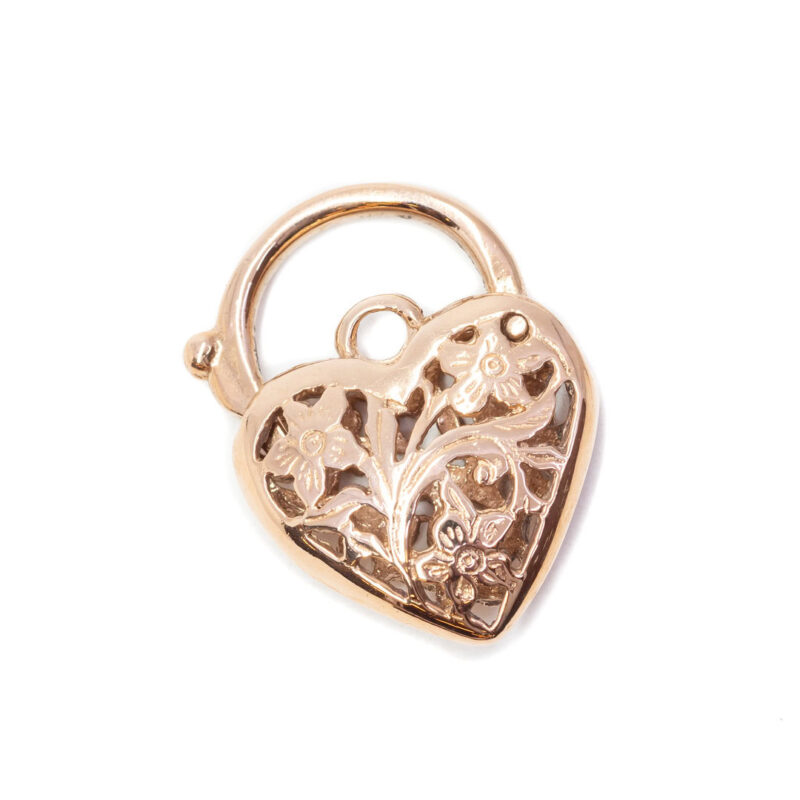 9ct Rose Gold Filigree Heart Padlock Pendant Clasp #63140