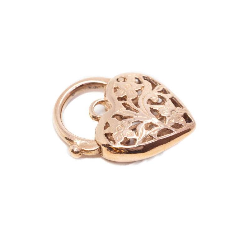 9ct Rose Gold Filigree Heart Padlock Pendant Clasp #63140