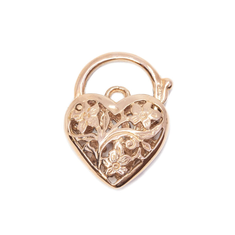 9ct Rose Gold Filigree Heart Padlock Pendant Clasp #63140