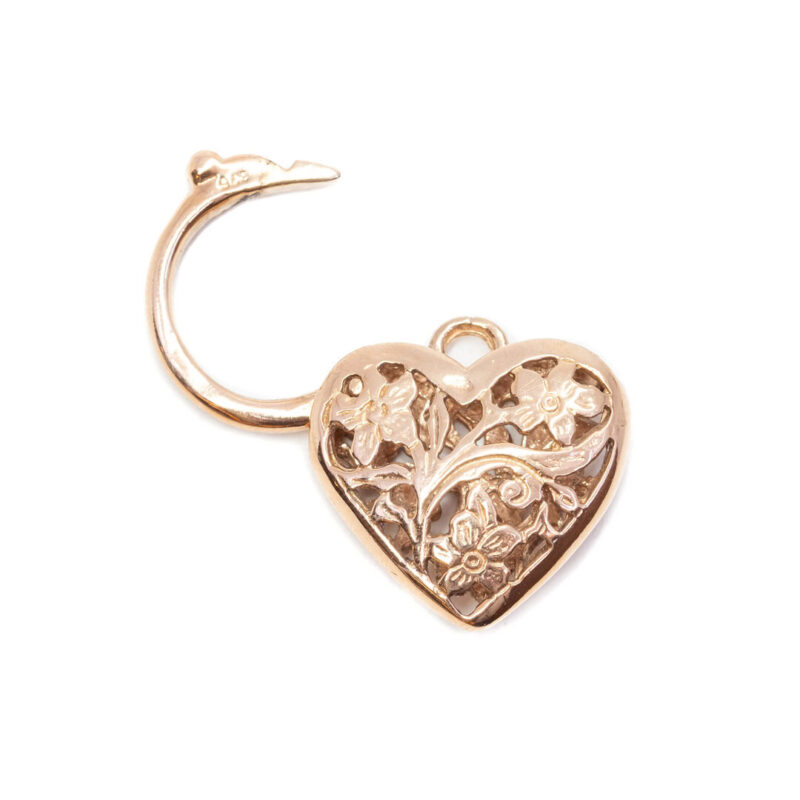 9ct Rose Gold Filigree Heart Padlock Pendant Clasp #63140