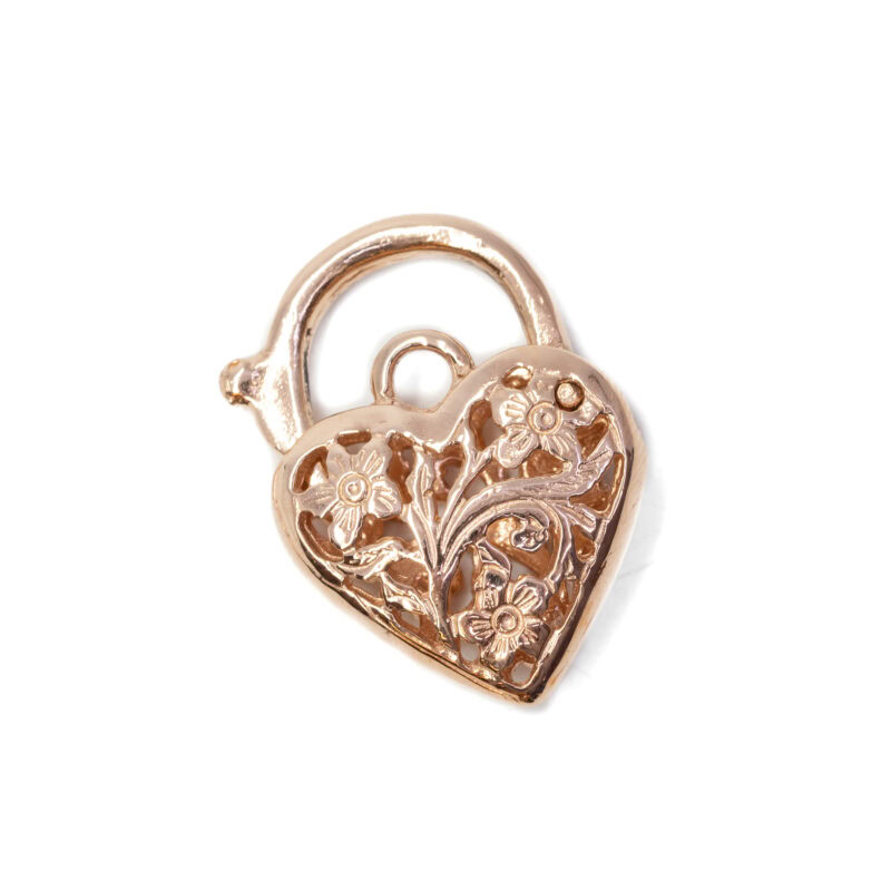 9ct Rose Gold Filigree Love Heart Clasp Pendant #63891