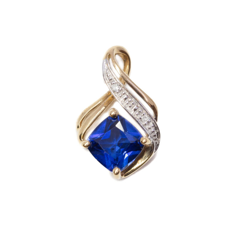 9ct Yellow Gold Sapphire & Diamond Drop Pendant #63328