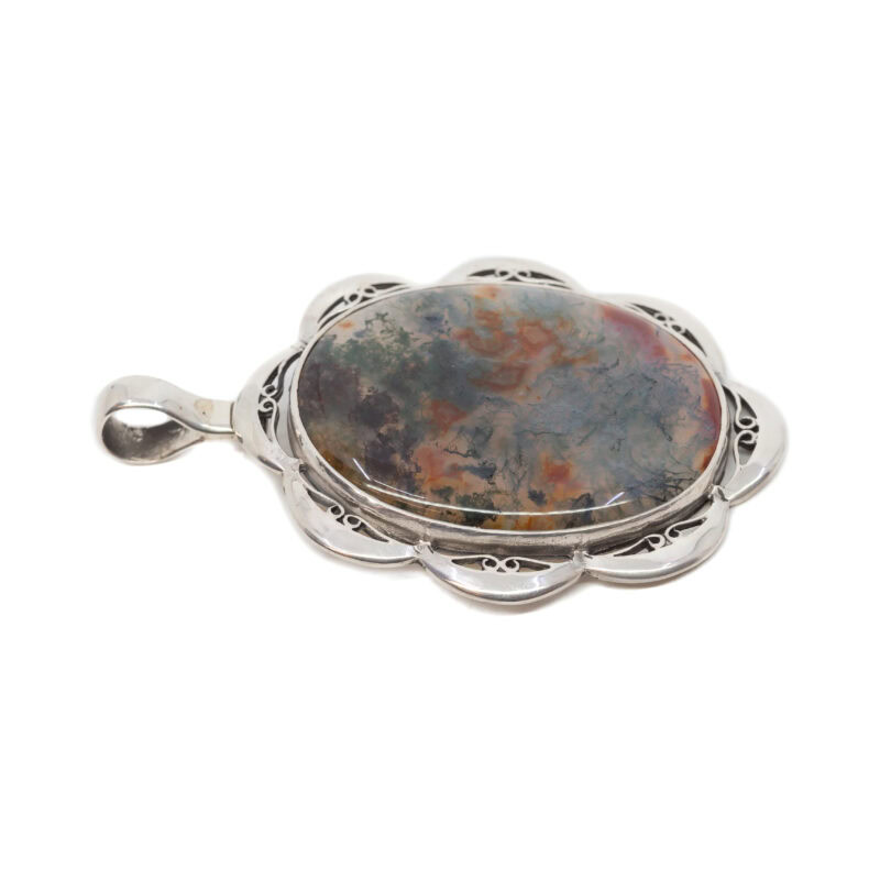 Large Sterling Silver Moss Agate Pendant #63383