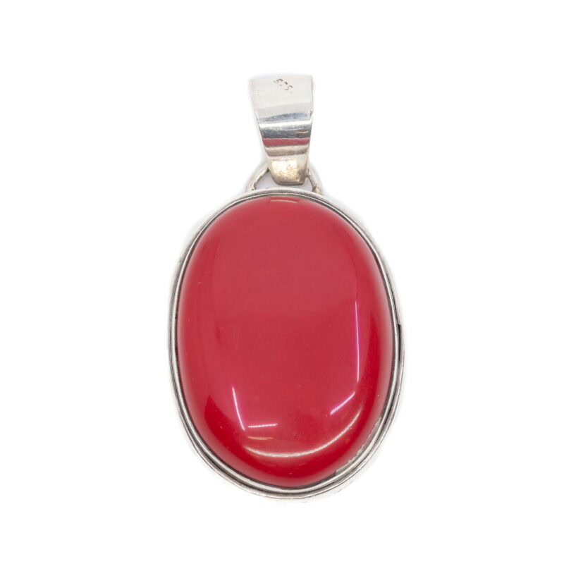 Sterling Silver Large Oval Red Stone Pendant #63309