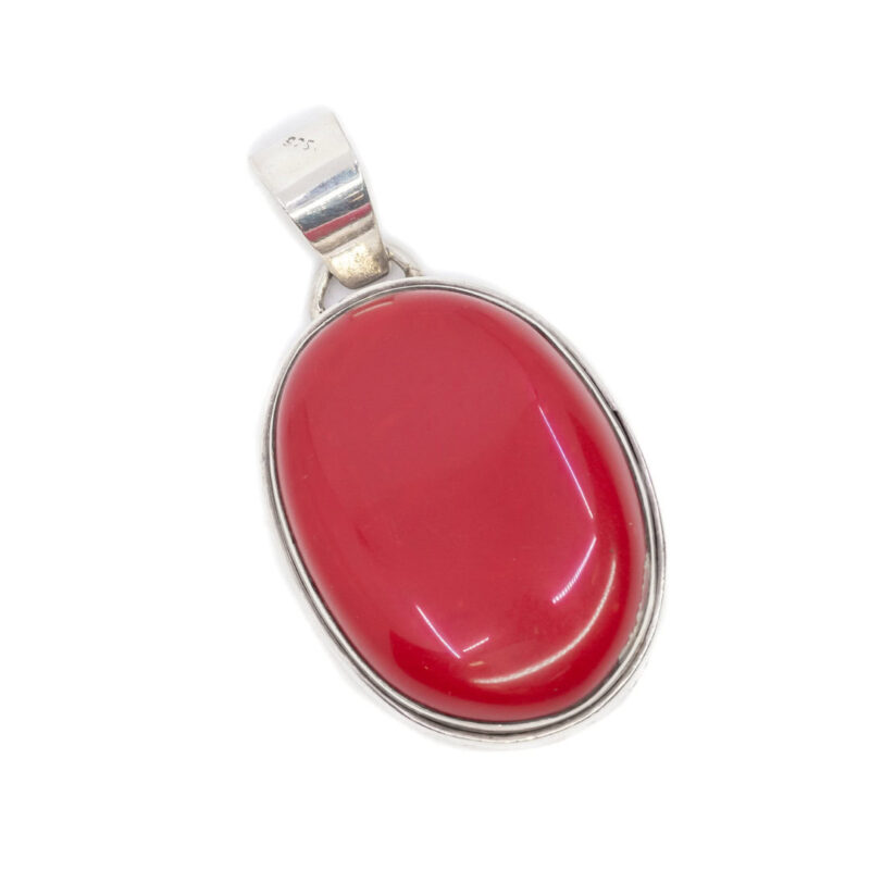 Sterling Silver Large Oval Red Stone Pendant #63309