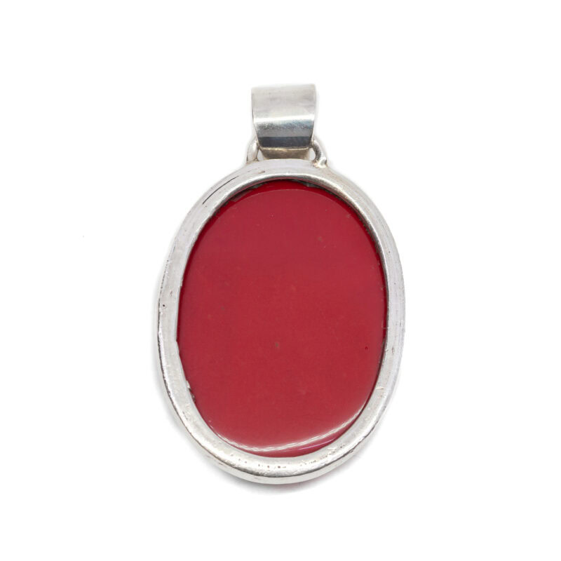 Sterling Silver Large Oval Red Stone Pendant #63309