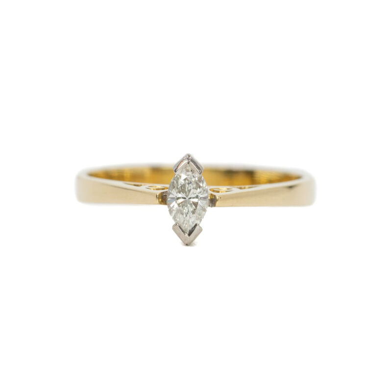 18ct Yellow Gold Marquise Diamond Solitaire Ring Size M #63602