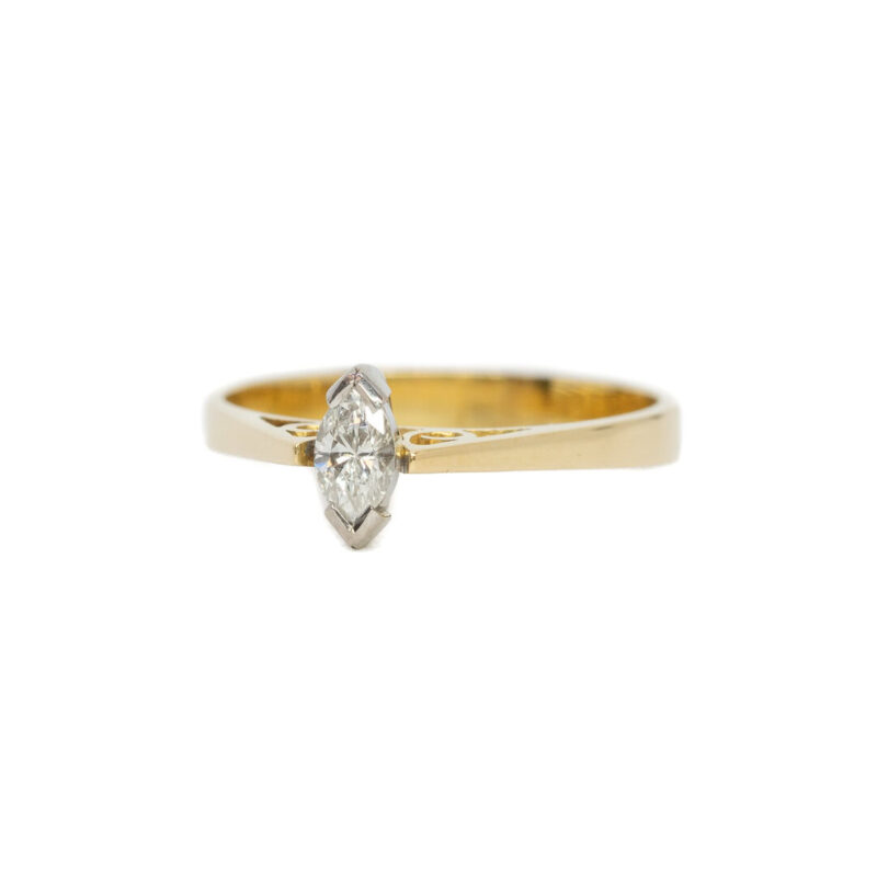 18ct Yellow Gold Marquise Diamond Solitaire Ring Size M #63602