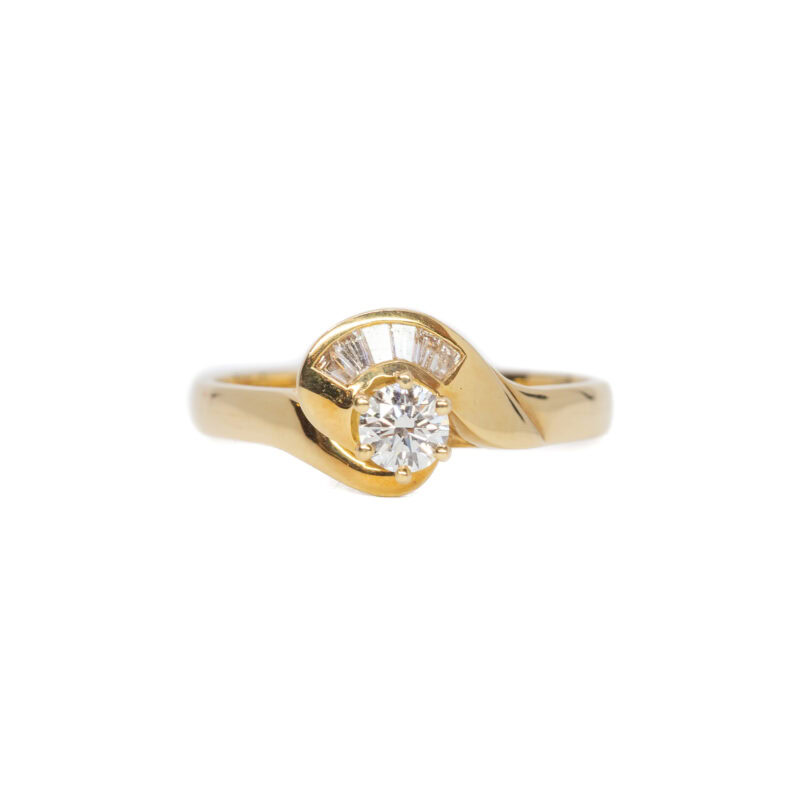 18ct Yellow Gold Diamond Ring with Baguette Diamond Accents Size M 1/2 #63601