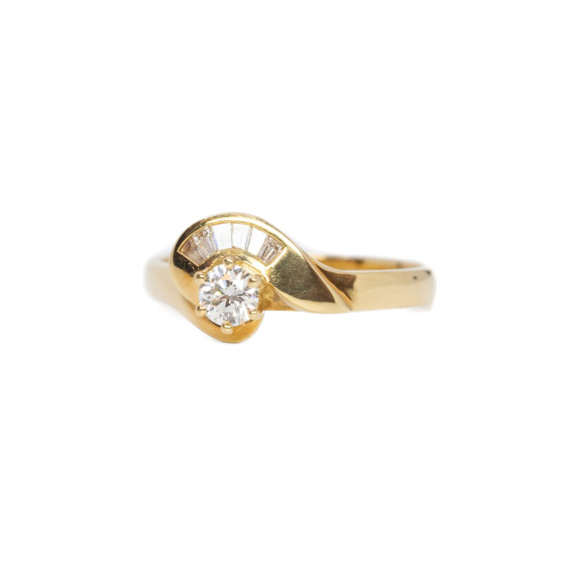 18ct Yellow Gold Diamond Ring with Baguette Diamond Accents Size M 1/2 #63601