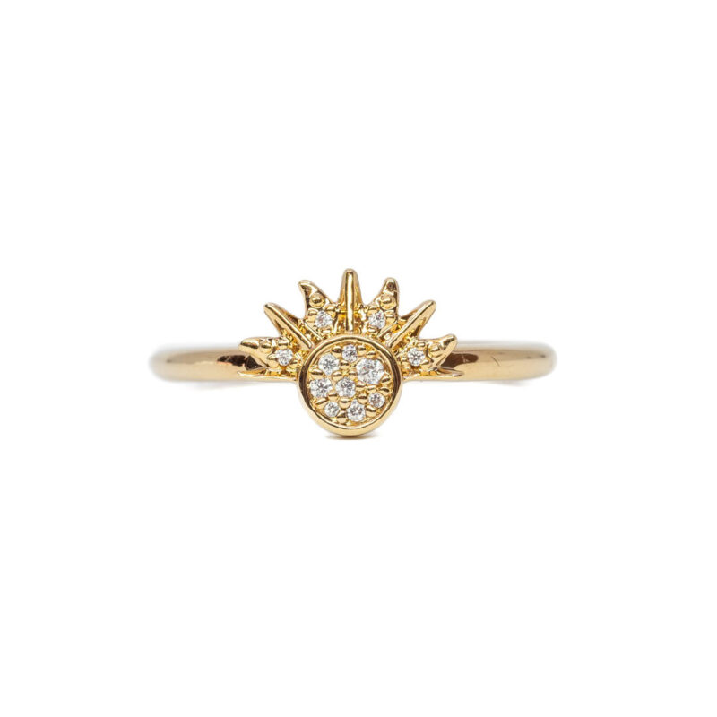 Pandora Celestial Sparkling Sun 9ct Yellow Gold-Plated Ring Size 50 + Box #63689