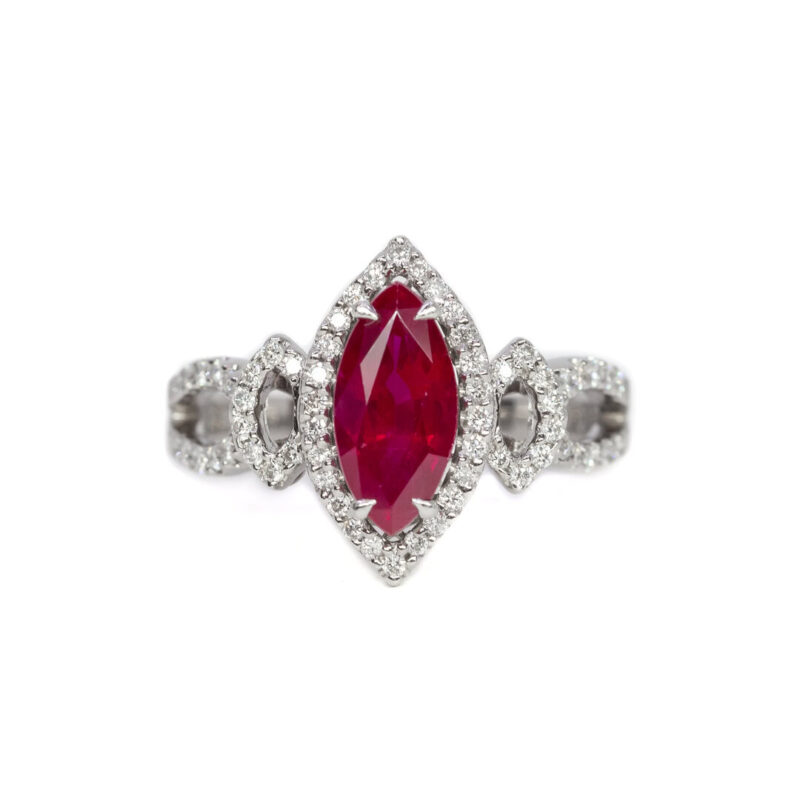 18ct White Gold Marquise 2.03ct Natural Ruby Diamond Ring Val $19000 #63075