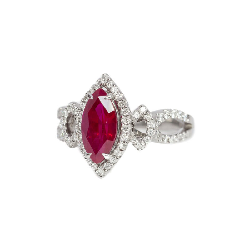 18ct White Gold Marquise 2.03ct Natural Ruby Diamond Ring Val $19000 #63075