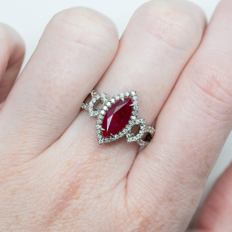 18ct White Gold Marquise 2.03ct Natural Ruby Diamond Ring Val $19000 #63075