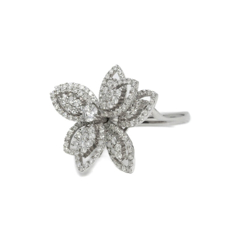 18ct White Gold 2ct TW Diamond Flower Ring Val $6500 #63074