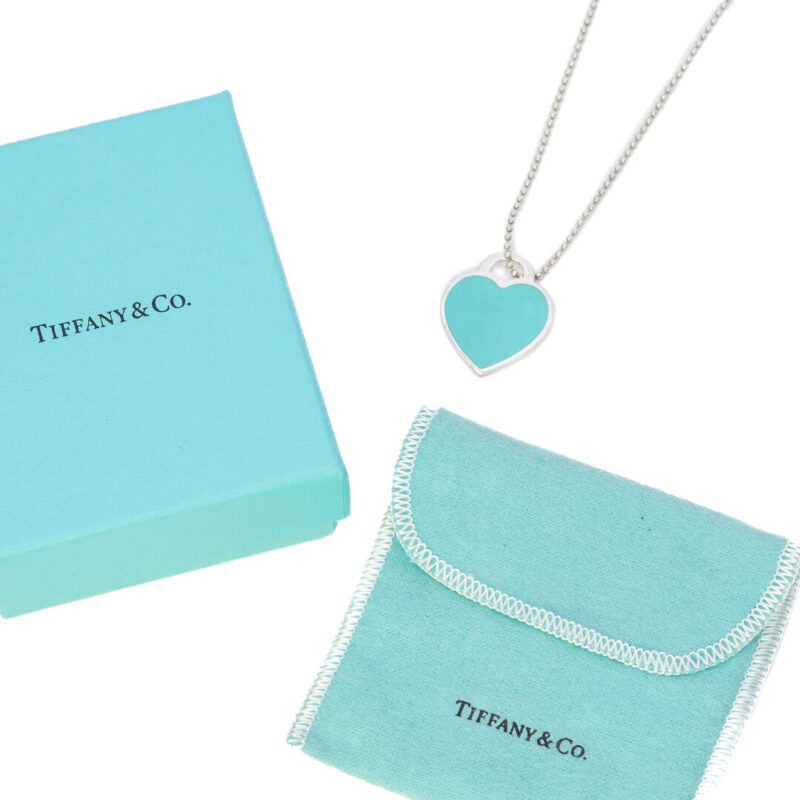 Tiffany & Co. Silver Large Blue Heart Tag Pendant & 85cm Chain #63793-1