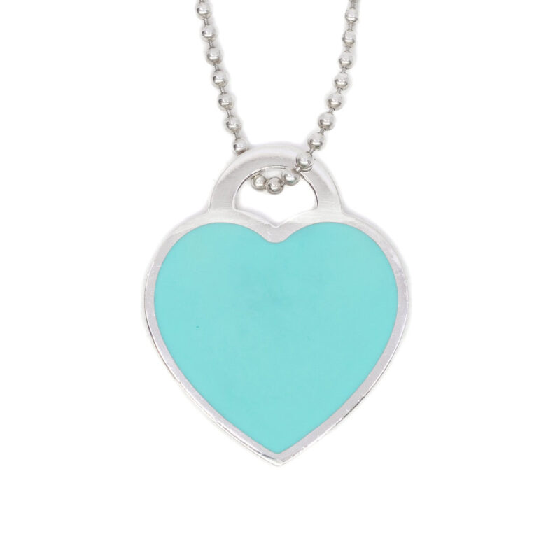 Tiffany & Co. Silver Large Blue Heart Tag Pendant & 85cm Chain #63793-1