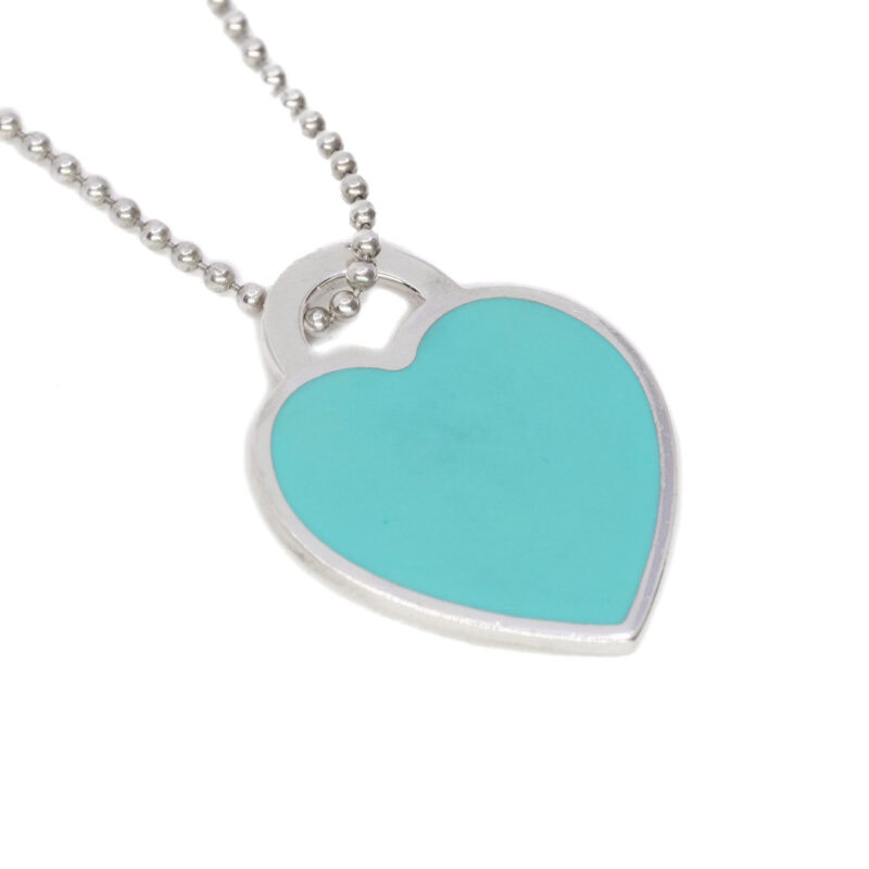 Tiffany & Co. Silver Large Blue Heart Tag Pendant & 85cm Chain #63793-1