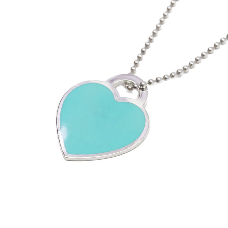 Tiffany & Co. Silver Large Blue Heart Tag Pendant & 85cm Chain #63793-1