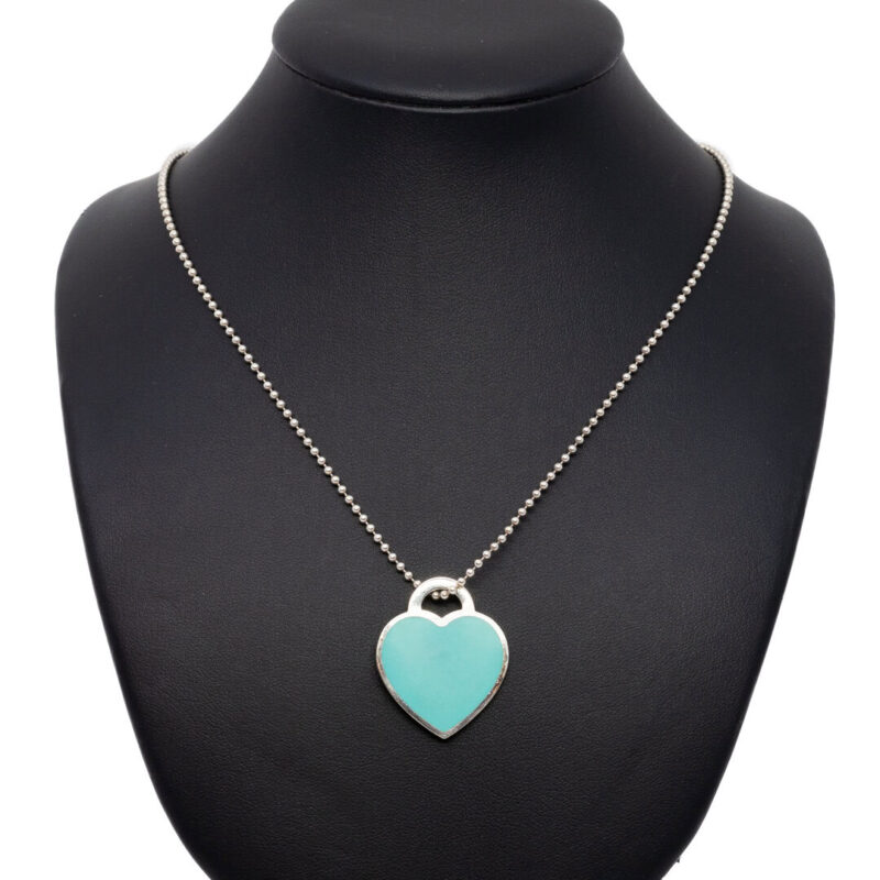 Tiffany & Co. Silver Large Blue Heart Tag Pendant & 85cm Chain #63793-1