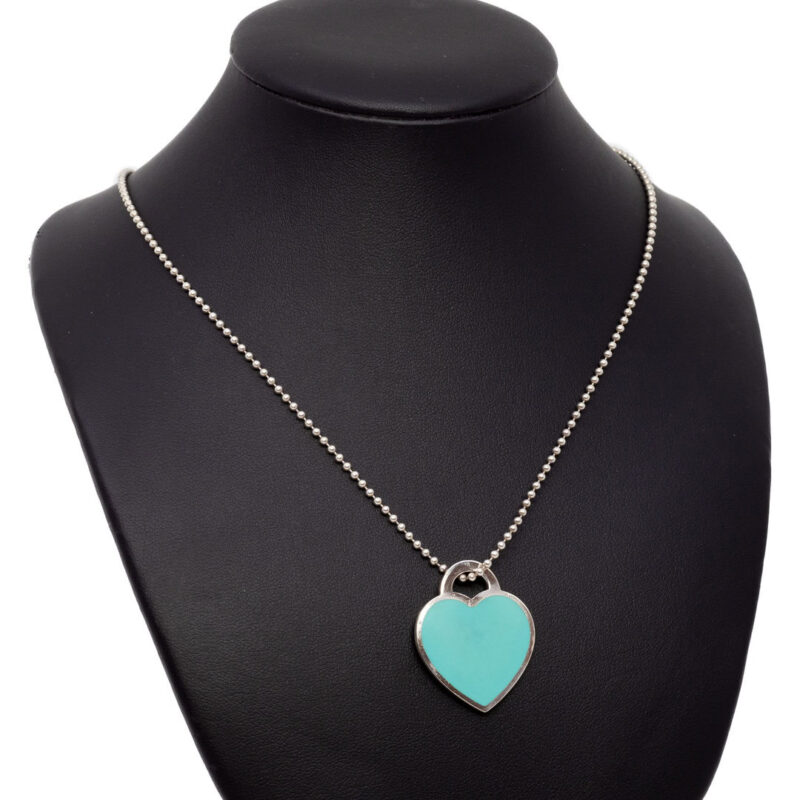 Tiffany & Co. Silver Large Blue Heart Tag Pendant & 85cm Chain #63793-1