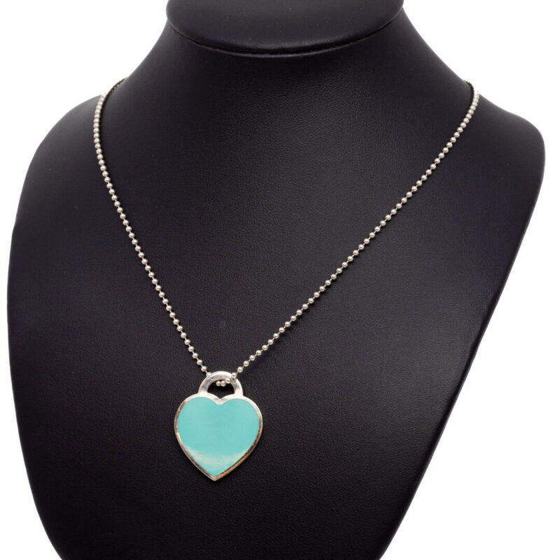 Tiffany & Co. Silver Large Blue Heart Tag Pendant & 85cm Chain #63793-1