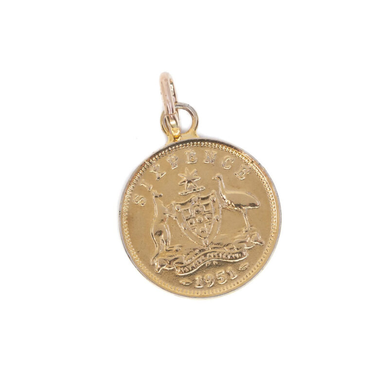 Yellow Gold Plated Sixpence 1951 Coin Pendant with Gold bail #63490