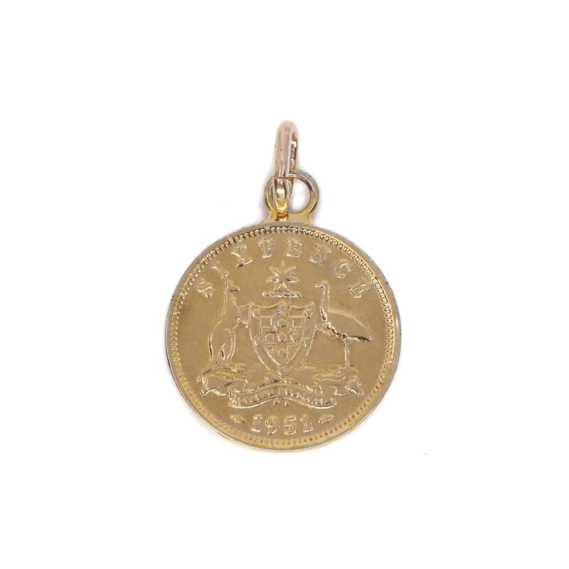 Yellow Gold Plated Sixpence 1951 Coin Pendant with Gold bail #63490