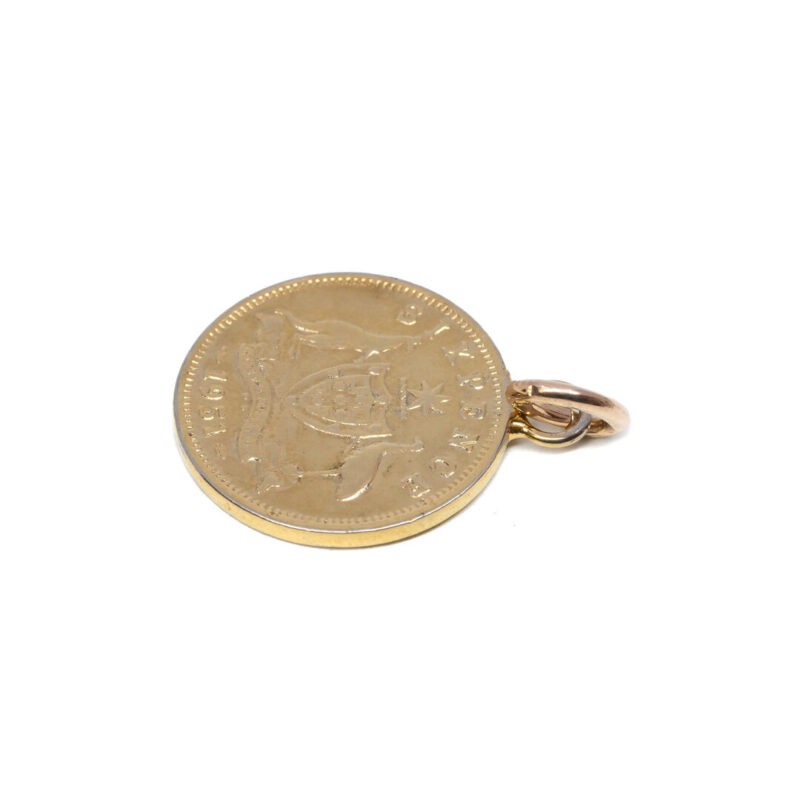 Yellow Gold Plated Sixpence 1951 Coin Pendant with Gold bail #63490