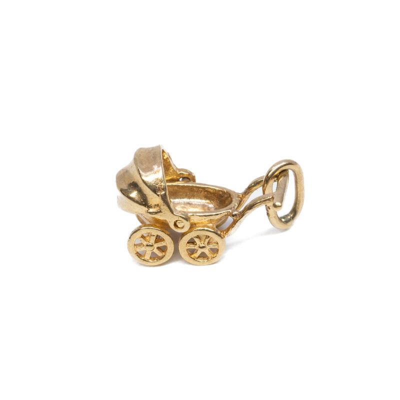 9ct Yellow Gold Baby Pram Charm With Moving Hood #59637-3