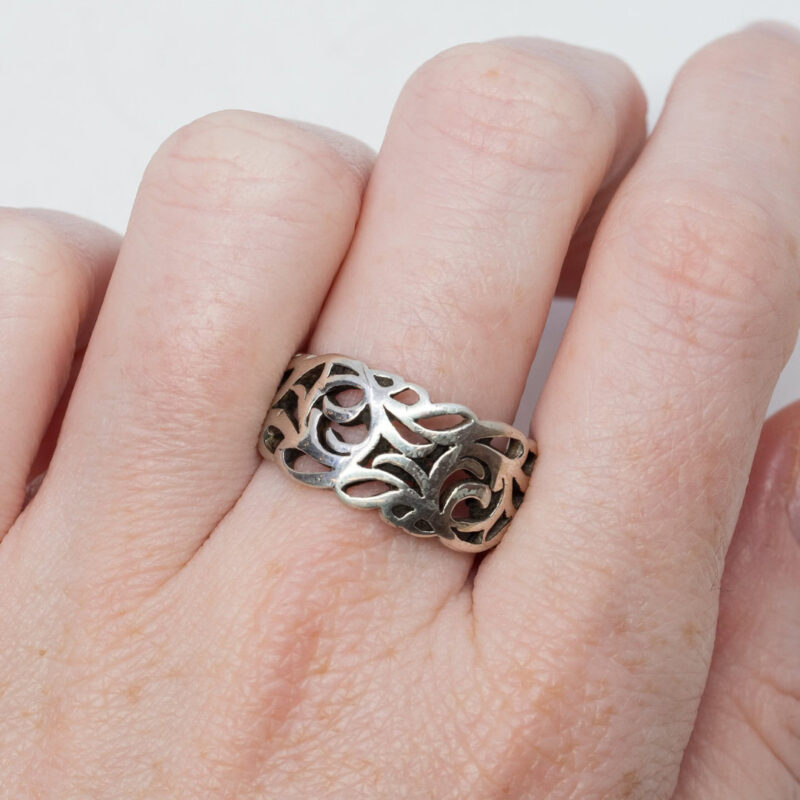 Sterling Silver Ornate Filigree Ring Size N #63840