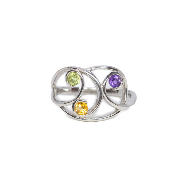 14ct White Gold Amethyst, Peridot and Citrine Ring Size N #63639