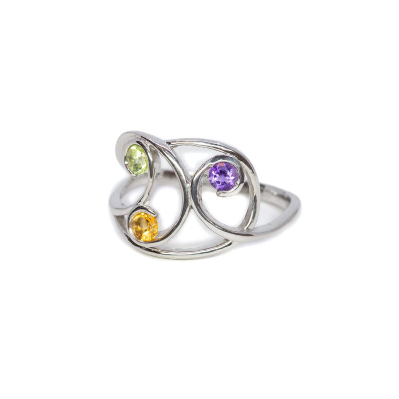 14ct White Gold Amethyst, Peridot and Citrine Ring Size N #63639