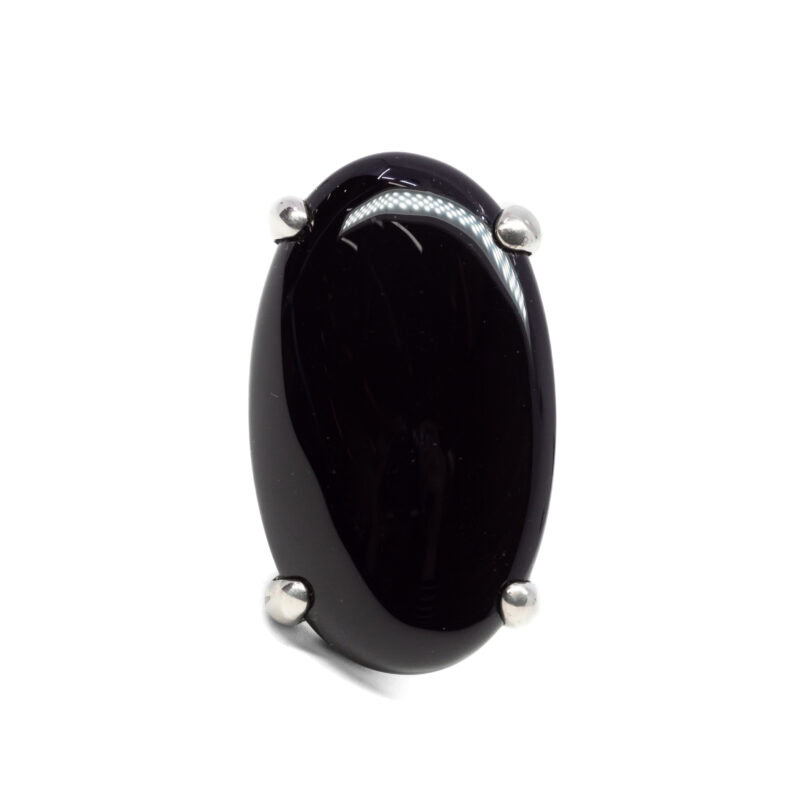 Sterling Silver Large Oval Onyx Ring Size P #7138-1