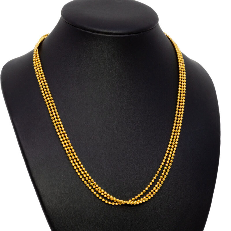 22ct Yellow Gold 3 Strand Bead Necklace with S clasp 41cm #62885