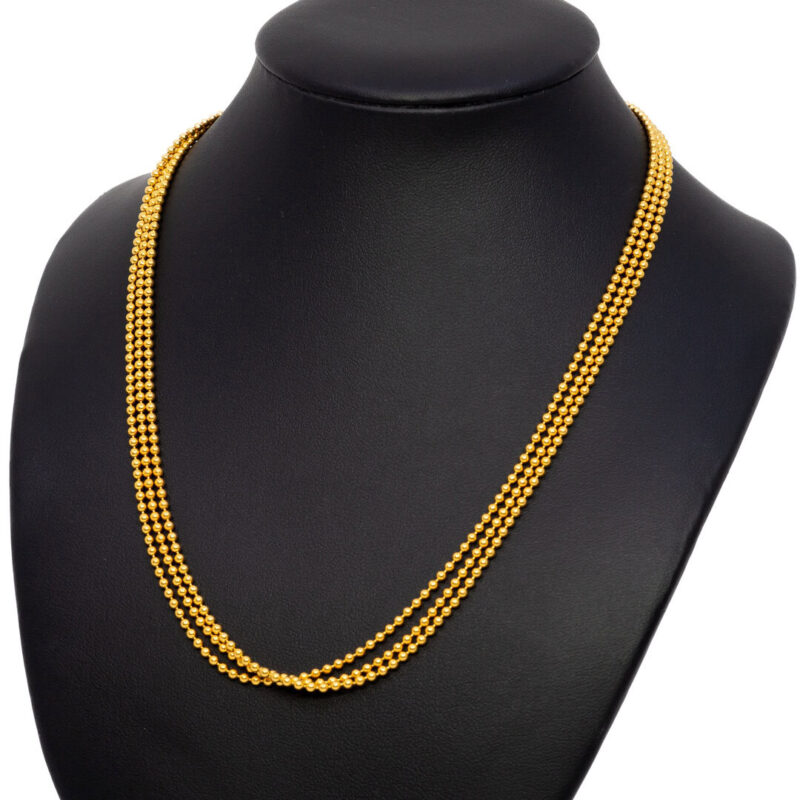 22ct Yellow Gold 3 Strand Bead Necklace with S clasp 41cm #62885