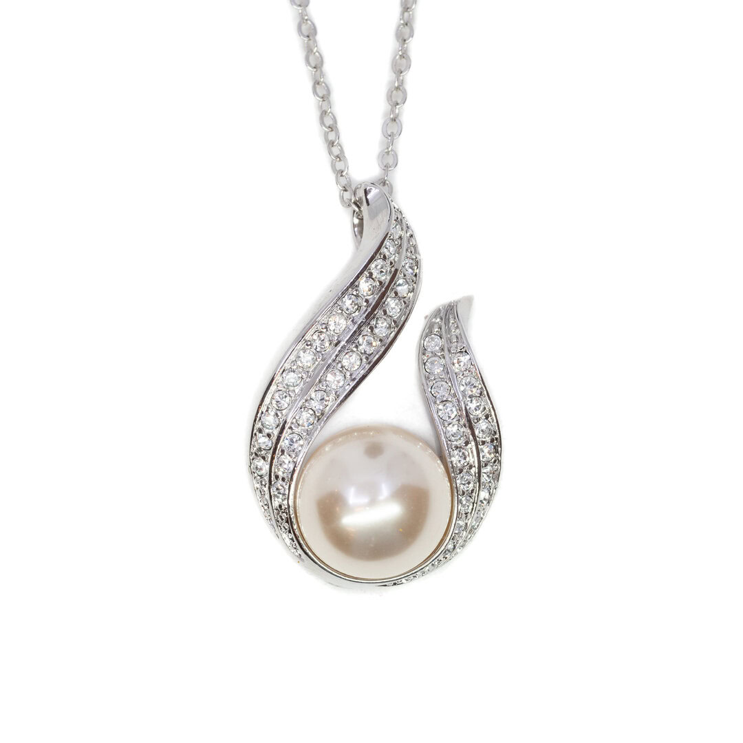 Silver Plated Cubic Zirconia & Imitation Pearl Necklace 50cm #62897