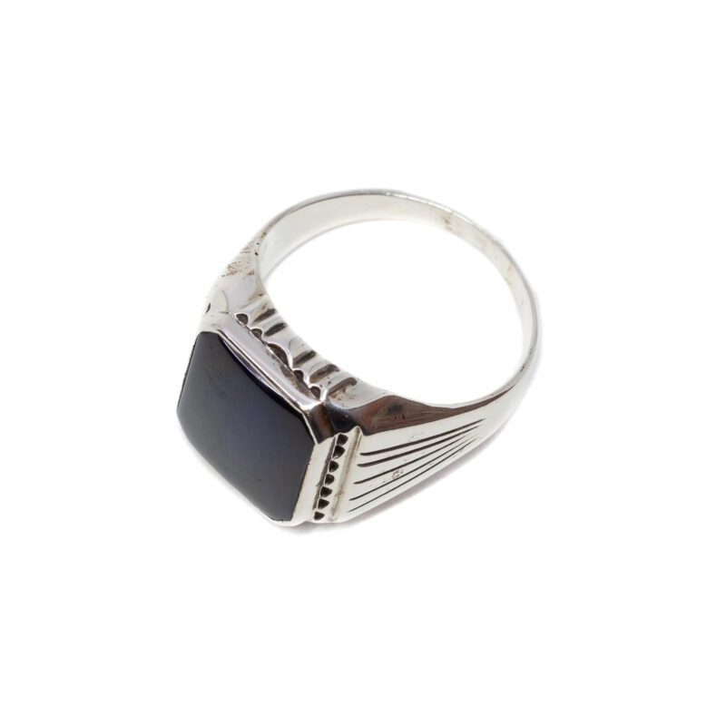 Sterling Silver Rectangular Signet Ring Dark Blue Stone Size U #7138-11