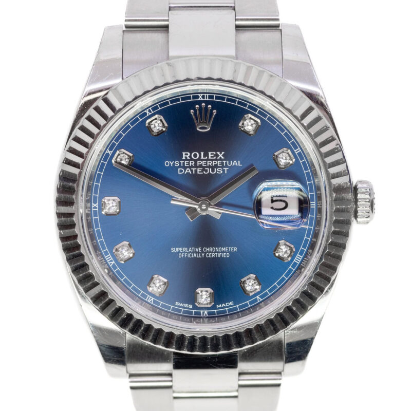 Rolex 126334 Datejust 41 Blue Diamond Dial Fluted Bezel Watch + Box / Papers / Booklet #64169