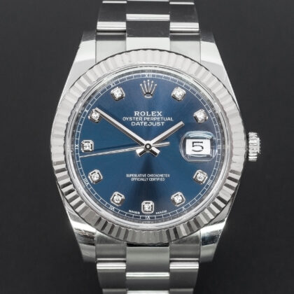 Rolex 126334 Datejust 41 Blue Diamond Dial Fluted Bezel Watch + Box / Papers / Booklet #64169