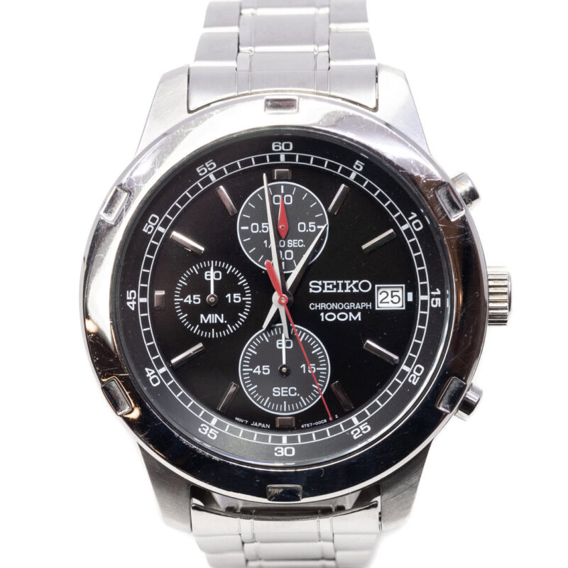 Seiko 4T57-00B0 Chronograph Date Black Dial 43mm Quartz Watch #63419