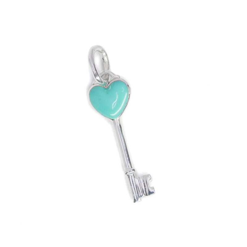 Tiffany & Co Heart Key in Silver with Blue Enamel Finish Mini Pendant #63178-8