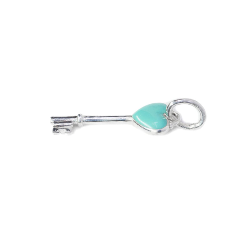 Tiffany & Co Heart Key in Silver with Blue Enamel Finish Mini Pendant #63178-8