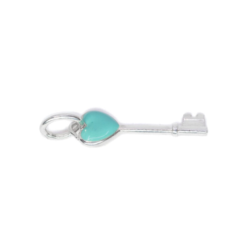 Tiffany & Co Heart Key in Silver with Blue Enamel Finish Mini Pendant #63178-8